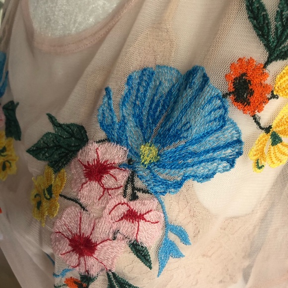 ZARA SHEER EMBROIDERED BLUSH BOXY TSHIRT - Picture 2 of 6